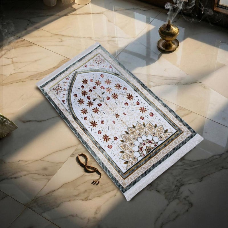 Melen Turkish prayer rug - prostration - green - cream - Image 1